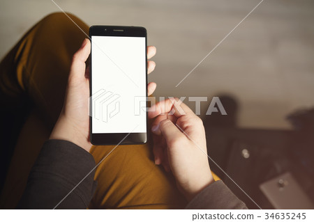 pov view young female hands holding smartphone pov view young female hands holding smartphone 34635245
