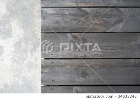 wooden plank with blank space cement background 34635248