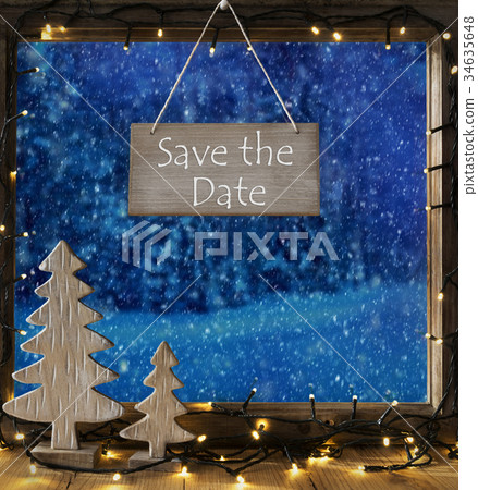 Window, Winter Forest, Text Save The Date Window, Winter Forest, Text Save The Date 34635648