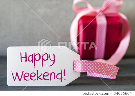 Pink Gift, Label, Text Happy Weekend 34635664