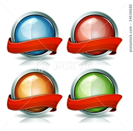 Buttons And Badges With Ribbons - Stock Illustration [34636680] - PIXTA