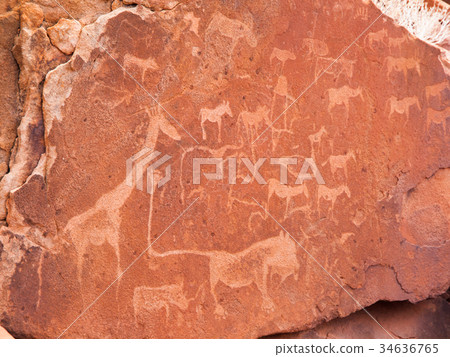 Prehistoric Bushman engravings at Twyfelfontein in Prehistoric Bushman engravings at Twyfelfontein in 34636765