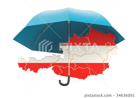 Austrian map under umbrella. Security and protect Austrian map under umbrella. Security and protect 34636891