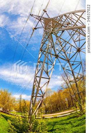 High voltage electric tower against the blue sky 34637022