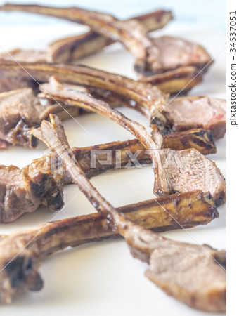 Grilled lamb rib chops on the plate 34637051
