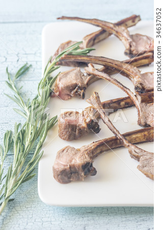 Grilled lamb rib chops on the plate 34637052
