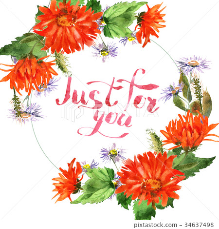 Romantic watercolor nasturtium flowers wreath 34637498