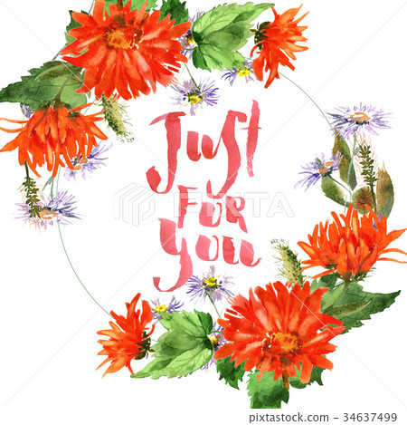 Romantic watercolor nasturtium flowers wreath Romantic watercolor nasturtium flowers wreath 34637499