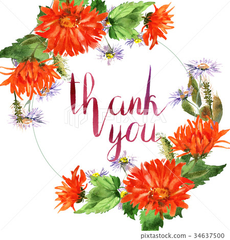Romantic watercolor nasturtium flowers wreath 34637500