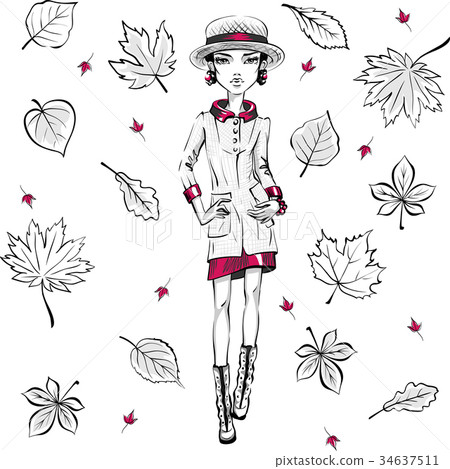 Vector fashion girl in autumn clothes Vector fashion girl in autumn clothes 34637511