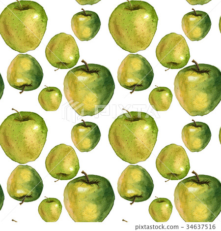 Green and yellow fresh apples ornament pattern 34637516