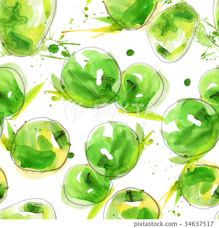 Green and yellow fresh apples ornament pattern Green and yellow fresh apples ornament pattern 34637517