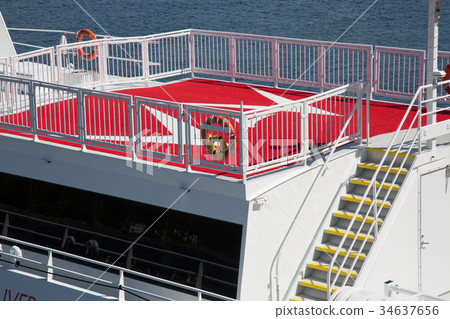 Red upper deck boat ocean summer day Red upper deck boat ocean summer day 34637656