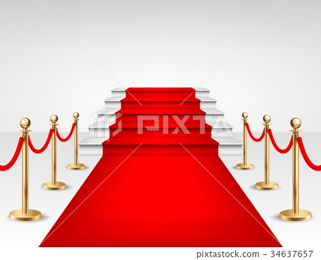 Realistic vector red event carpet, gold barriers Realistic vector red event carpet, gold barriers 34637657
