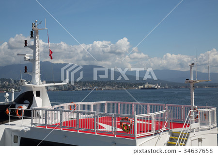 Sea boat deck skyline empty red deck 34637658