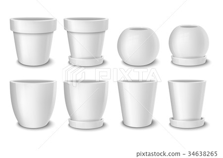 Realistic vector white empty flower pot set Realistic vector white empty flower pot set 34638265