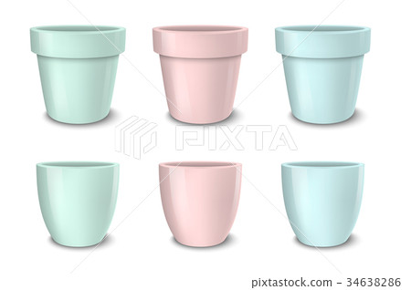 Realistic vector empty flower pot set, pastel 34638286