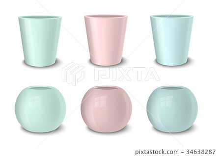 Realistic vector empty flower pot set, pastel Realistic vector empty flower pot set, pastel 34638287