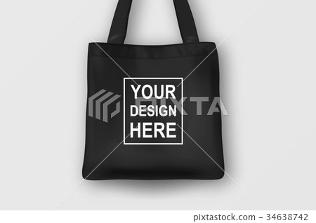 Realistic vector black empty textile tote bag 34638742
