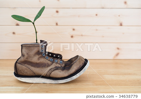 Retro leather boots and Futaba Background material Retro leather boots and Futaba Background material 34638779