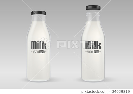 Vector realistic closed and open full glass milk 34639819