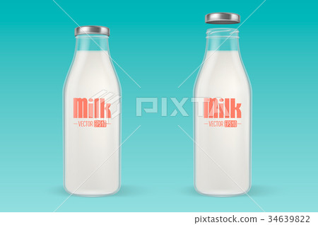 Vector realistic closed and open full glass milk 34639822