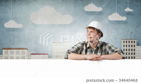 Builder with billboard Builder with billboard 34640468