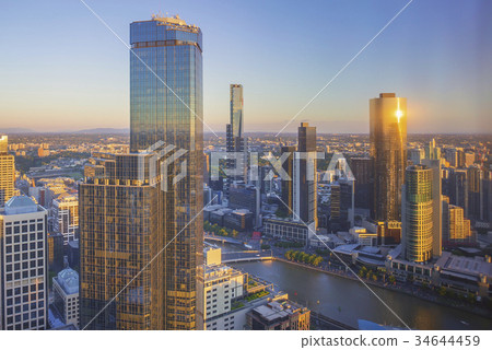 Aerial view of dramatic sunset at Melbourne city Aerial view of dramatic sunset at Melbourne city 34644459