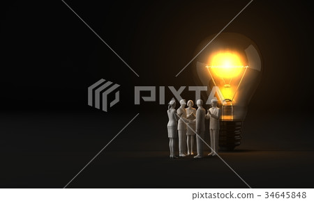 Businessman shaking hands in front of a light bulb 34645848