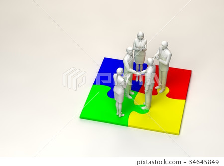 Businessman shaking hands on puzzle 34645849