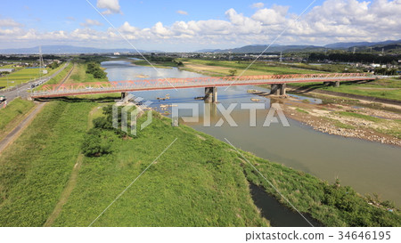 鳥瞰圖]九州北部大雨後的Esusu Yukuhashi（Eso Shukubashi）築後川和Esu Soybridge 34646195