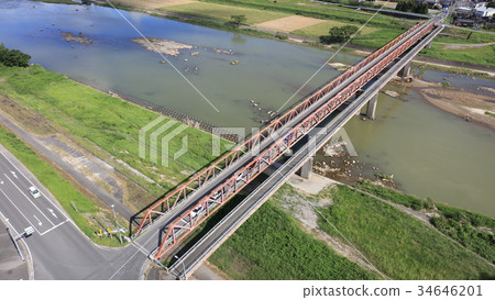 鳥瞰圖]九州北部大雨後的Esusu Yukuhashi（Eso Shukubashi）築後川和Esu Soybridge 34646201