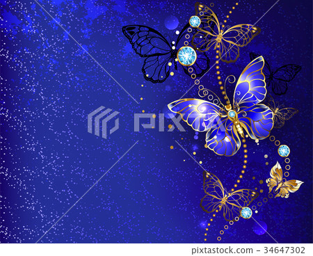 Blue background with sapphire butterfly Blue background with sapphire butterfly 34647302