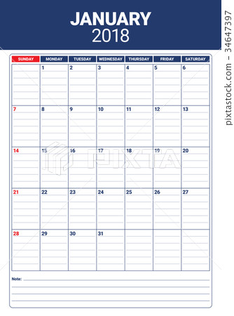 January 2018 calendar planner vector illustration  34647397