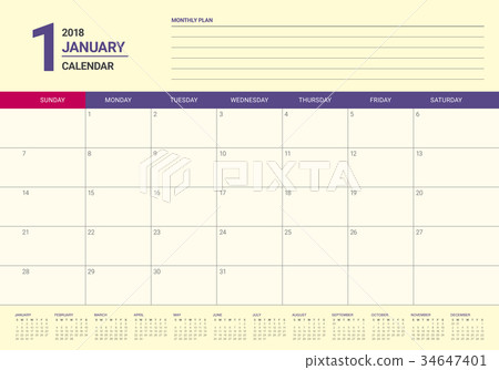 January 2018 calendar planner vector illustration January 2018 calendar planner vector illustration 34647401