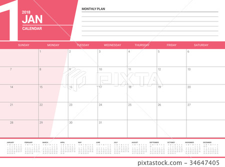 January 2018 calendar planner vector illustration  34647405