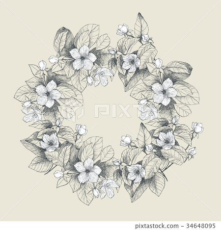 Vintage vector card with detailed frame of garden - Stock Illustration ...
