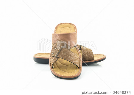 Men brown leather sandals or flip flop shoes. 34648274