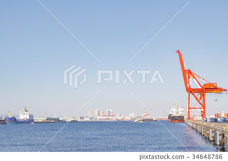 Large fleet of Kobe Port Island 34648786