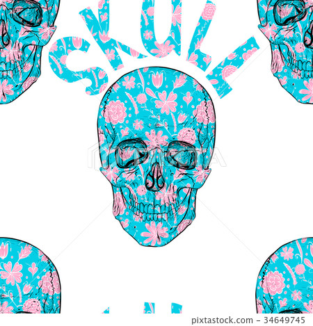 Seamless pattern. Flower Skull - Stock Illustration [34649745] - PIXTA