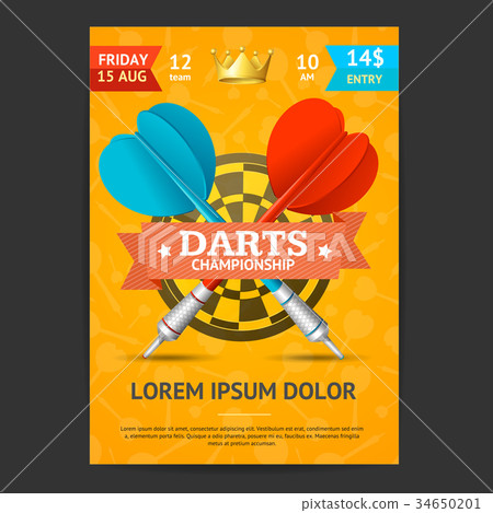 Darts Tournament Poster Card Template. Vector 34650201