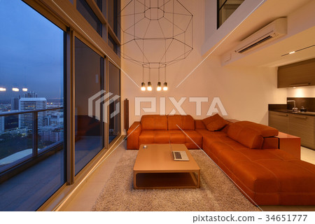 Luxury modern living room interior and decoration at night, inte 34651777
