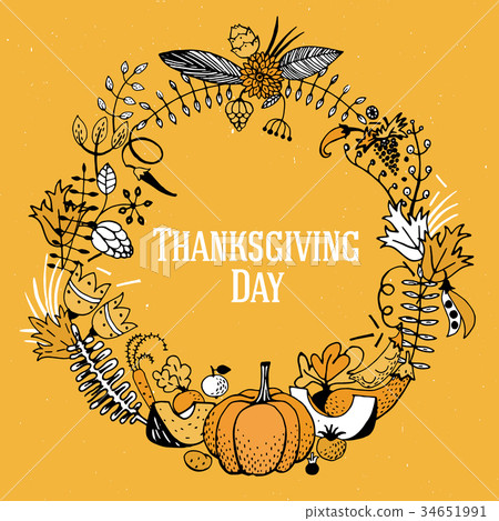 Giving thanks card with a wreath . Giving thanks card with a wreath . 34651991