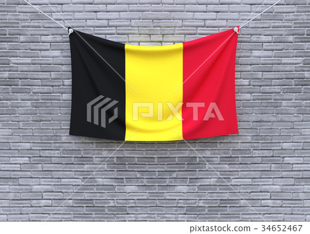 Belgium flag hanging on brick wall. Belgium flag hanging on brick wall. 34652467