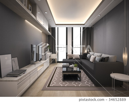 luxury and modern living room with leather sofa - Stock Illustration ...