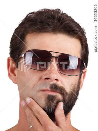 portrait of man with half shaved face 34653206