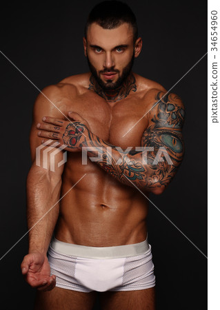 Sexy closeup portrait of handsome topless male 34654960
