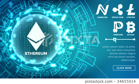 Fintech Blockchain Concept Vector. Bitcoin, Dollar 34655014