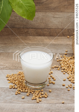 Glass with soy milk and soy bean  34655526
