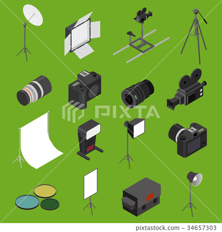 Photo Studio Equipment Icon Set Isometric View Photo Studio Equipment Icon Set Isometric View 34657303